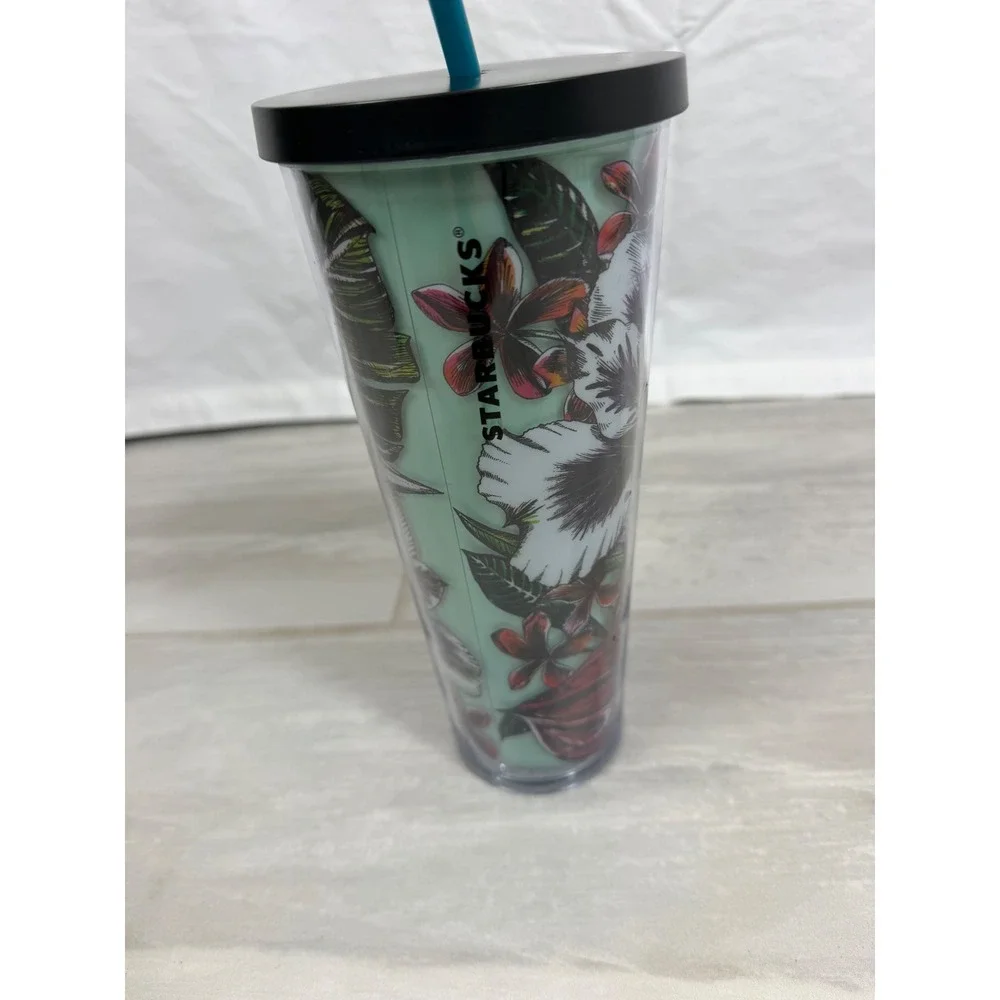 Starbucks Tropical Floral Cold Cup Tumbler 24oz Mint Green Botanical Venti Mug